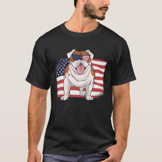Bulldog American Flag 4th of July USA Independence T-shirt