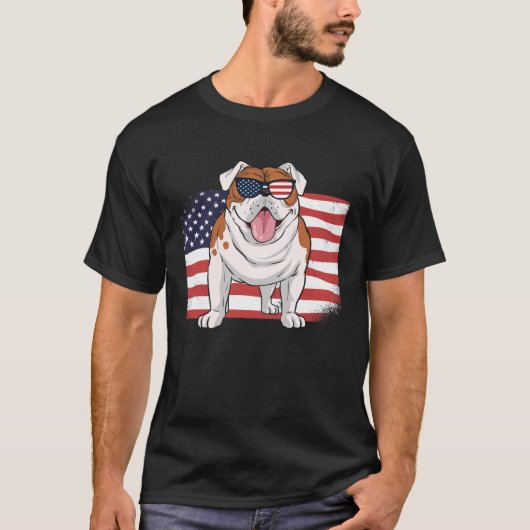 Bulldog American Flag 4th of July USA Independence T-shirt (Voorkant)