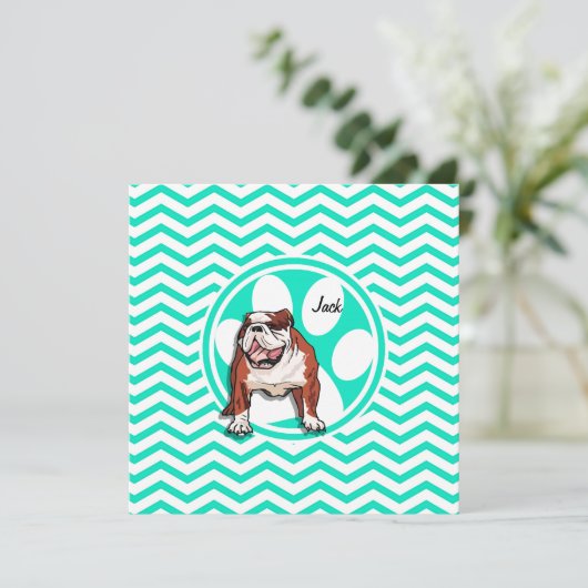 Bulldog; Aqua Green Chevron Kaart (Staand voorkant)