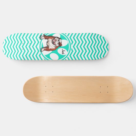 Bulldog; Aqua Green Chevron Skateboard (Horizontaal)
