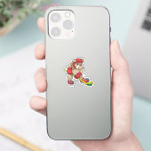 Bulldog at Ice hockey with Hockey stick Sticker (Telefoon)