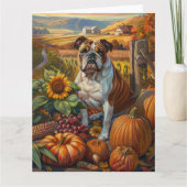 Bulldog Autumn Harvest Thanksgiving Kaart (Voorkant)