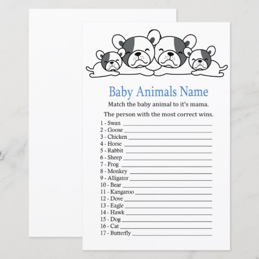 Bulldog Baby Animals Name Game (Voorkant / Achterkant)