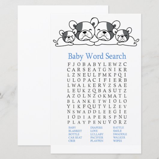 Bulldog Baby shower Word Search Game (Voorkant / Achterkant)