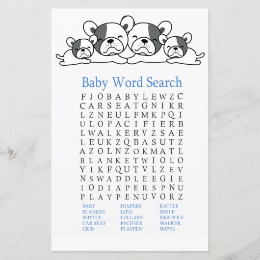 Bulldog Baby shower Word Search Game (Voorkant)