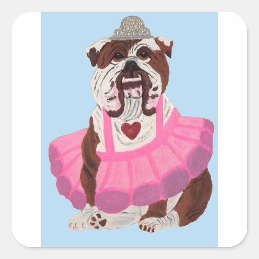 Bulldog Ballerina Vierkante Sticker (Voorkant)