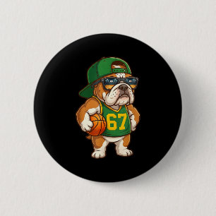Bulldog Basketbal 67 Gen Alpha Slang Srts Hond Jon Ronde Button 5,7 Cm