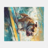 Bulldog Beach Surfen Schilderij Fleece Deken (Voorkant (Horizontaal))