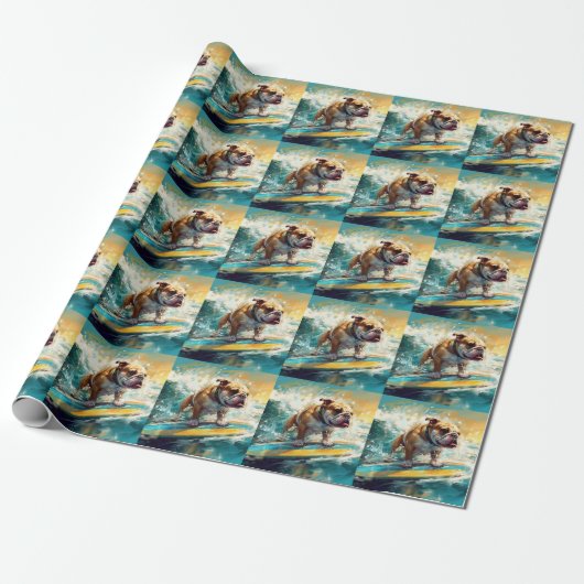 Bulldog Beach Surfschilderij Cadeaupapier (Uitgerold)