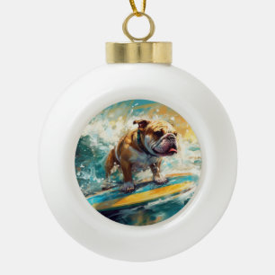 Bulldog Beach Surfschildering Keramische Bal Ornament