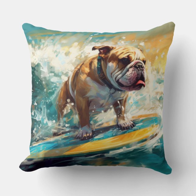 Bulldog Beach Surfschildering Kussen (Voorkant)