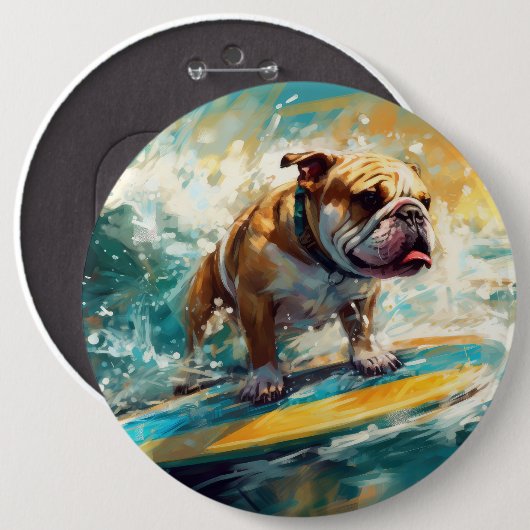 Bulldog Beach Surfschildering Ronde Button 6,0 Cm (Voorkant /achterkant)