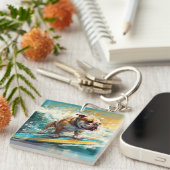 Bulldog Beach Surfschilderkunst Sleutelhanger (Voorkant Rechts)