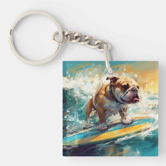 Bulldog Beach Surfschilderkunst Sleutelhanger (Voorkant)