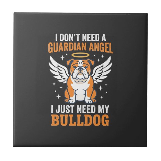 Bulldog Beschermengel Hond Tegeltje (Voorkant)