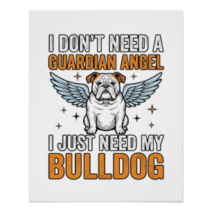 Bulldog Beschermengel Vintage Hond Liefhebber Shir Perfect Poster