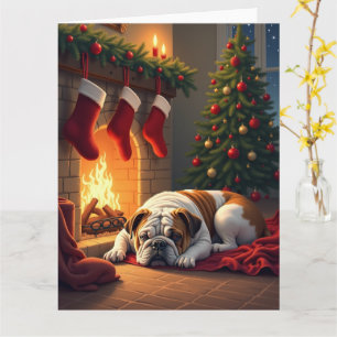 Bulldog bij de Haard Kerstschilderij Kaart