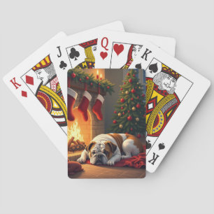 Bulldog bij de Haard Kerstschilderij Pokerkaarten