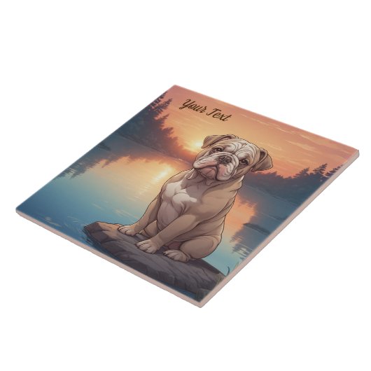 Bulldog bij het meer tegeltje (Zijkant)