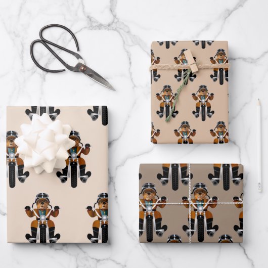 Bulldog Biker Riding Motorcycle Fun Inpakpapier Vel (Voorkant)