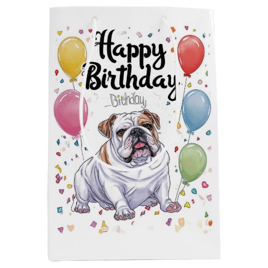 Bulldog Birthday Medium Cadeauzakje (Voorkant)