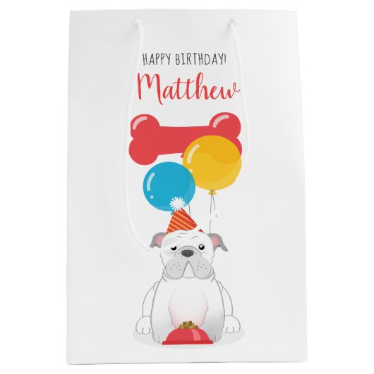 Bulldog Birthday Party Medium Cadeauzakje (Voorkant)