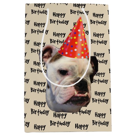 Bulldog Birthday Party Pet Medium Cadeauzakje (Voorkant)