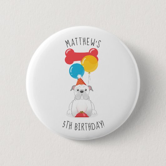 Bulldog Birthday Party Ronde Button 5,7 Cm (Voorkant)