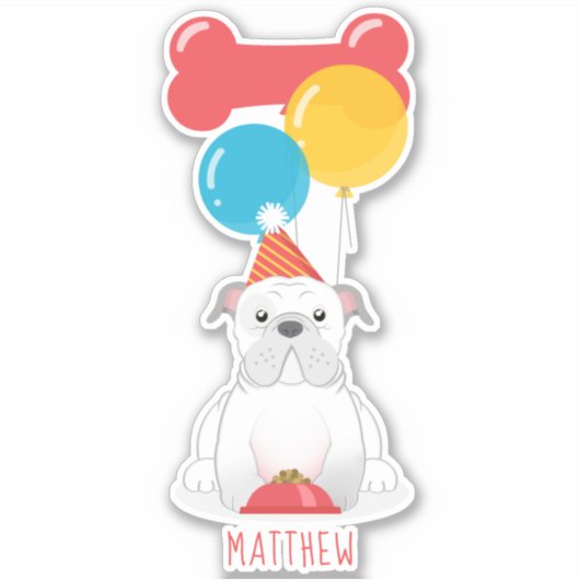 Bulldog Birthday Party Sticker (Voorkant)