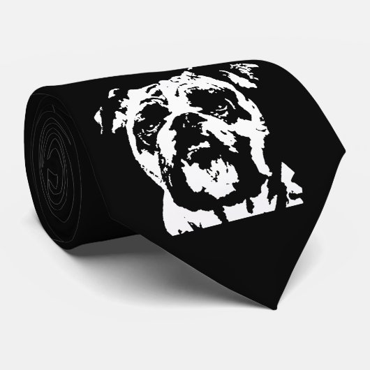Bulldog Black & White Pop Art Dog Face Stropdas (Opgerold)