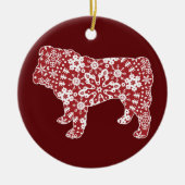Bulldog, Boho kerstsnowflakes Keramisch Ornament (Voorkant)