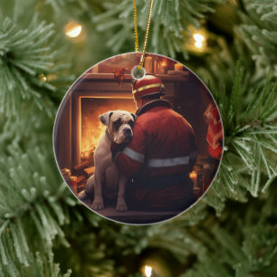 Bulldog Brandweerman Liefhebber Huisdier Beeldje H Keramisch Ornament