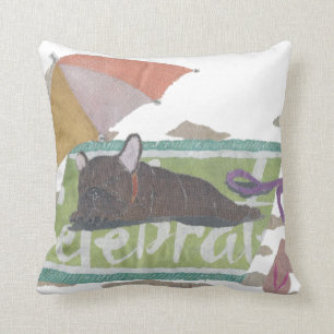 Bulldog, Brindle Frenchie, kleurrijk, strand Kussen