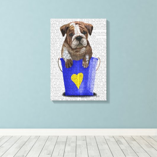 Bulldog Bucket of Love Blue Canvas Afdruk (Insitu (Houten vloer))