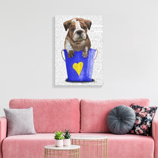 Bulldog Bucket of Love Blue Canvas Afdruk (Insitu (Woonkamer))