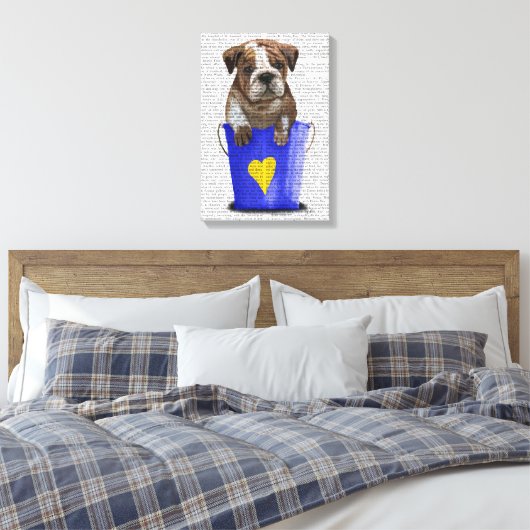 Bulldog Bucket of Love Blue Canvas Afdruk (Insitu (Slaapkamer))
