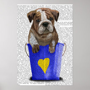 Bulldog Bucket of Love Blue Poster