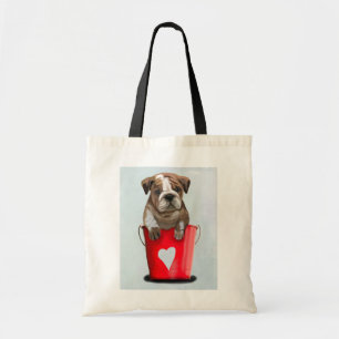 Bulldog Bucket of Love Red 2 Tote Bag