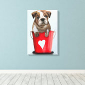 Bulldog Bucket of Love Red Canvas Afdruk (Insitu (Houten vloer))