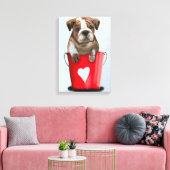 Bulldog Bucket of Love Red Canvas Afdruk (Insitu (Woonkamer))
