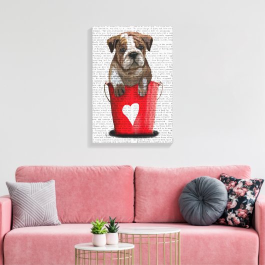 Bulldog Bucket of Love Red Canvas Afdruk (Insitu (Woonkamer))