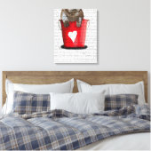 Bulldog Bucket of Love Red Canvas Afdruk (Insitu (Slaapkamer))