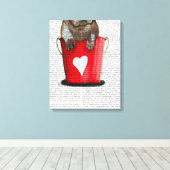 Bulldog Bucket of Love Red Canvas Afdruk (Insitu (Houten vloer))