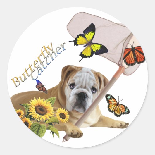 Bulldog Butterfly Catcher producten Ronde Sticker (Voorkant)