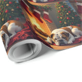 Bulldog by the Fireplace Christmas Painting Cadeaupapier (Rol Hoek)