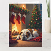 Bulldog by the Fireplace Christmas Painting Kaart (Voorkant)