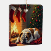 Bulldog by the Fireplace Christmas Painting Keramisch Ornament (Rechts)