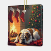 Bulldog by the Fireplace Christmas Painting Keramisch Ornament (Links)