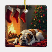 Bulldog by the Fireplace Christmas Painting Keramisch Ornament (Voorkant)