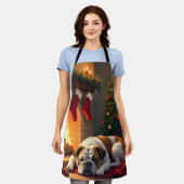 Bulldog by the Fireplace Christmas Painting Schort (Gedragen)